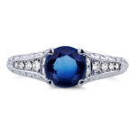 Vintage Sapphire and Diamond Engagement Ring with 1 1/10ct TGW in White Gold by Yaffie