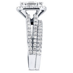 Art Deco Halo Bridal Set: Yaffie White Gold Elegance with 1.5ct Emerald & Diamond Sparkles