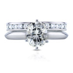 White Gold Oval Moissanite Bridal Set with Diamond Channel Band - 2 1/2ct Total Weight