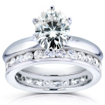White Gold Moissanite Solitaire Bridal Set with Channel Diamond Band - 2 1/2ct Total Weight