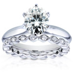 Bridal Set with 1 1/2ct Oval Moissanite & 1/3ct TDW Diamond Band in Yaffie White Gold