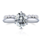 Bridal Set with 1 1/2ct Oval Moissanite & 1/3ct TDW Diamond Band in Yaffie White Gold