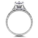 Antique-inspired Bridal Set with White Gold, 1 1/2ct Round Moissanite, and 1/3ct TDW Diamonds by Yaffie.