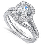 Dazzling Yaffie White Gold Halo Bridal Ring Set with 1.5ct Diamond
