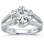 Yaffie Open Shank Art Deco Engagement Ring with 1 1/2ct TDW Sparkling Diamonds in White Gold