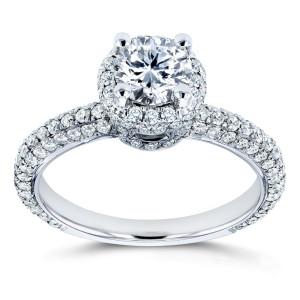 White Gold Diamond Halo Engagement Ring with 1.5ct Total Diamond Weight by Yaffie