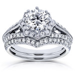 Sparkle in Style with Yaffie White Gold 1.5ct TDW Diamond Star Halo Bridal Set