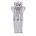 Floral Vintage White Gold Bridal Set with 1 1/2ct TDW Diamond and Blue Sapphire by Yaffie