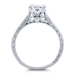 Antique Inspired Cathedral Bridal Rings with 1 1/2ct TGW Moissanite and Diamonds in Yaffie White Gold.