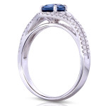 Sophisticated Yaffie Split Shank Ring with Oval Sapphire and Diamond in White Gold, 1 1/3ct TCW