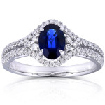 Sophisticated Yaffie Split Shank Ring with Oval Sapphire and Diamond in White Gold, 1 1/3ct TCW