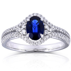 Sophisticated Yaffie Split Shank Ring with Oval Sapphire and Diamond in White Gold, 1 1/3ct TCW