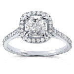 Diamond Halo Engagement Ring with Yaffie White Gold and 1 1/3ct Cushion-cut Sparkle
