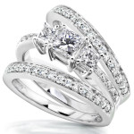 Breathtaking Diamond Bridal Set - Yaffie 3-Ring Wonder, 1 1/3ct TDW in White Gold.