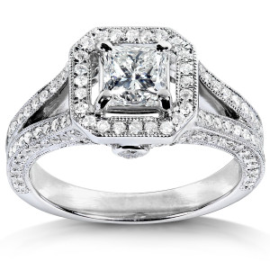 The Magnificent Yaffie White Gold Wedding Band with Princess Cut Diamond Halo (1 1/3 ct. total)