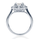 Antique Floral Ring with Cushion Moissanite and Diamonds, 1 1/3 ct TGW in White Gold