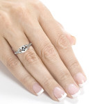 Vintage Floral Engagement Ring featuring 1 1/3ct TGW Cushion-cut Moissanite and Diamond, crafted in Yaffie White Gold.
