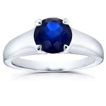 Blue Sapphire Round Solitaire Ring in Yaffie White Gold - 1 1/4ct Sparkle