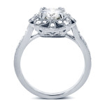 Floral Antique Engagement Ring with 1 1/4ct TDW Round Diamond in Yaffie White Gold
