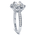 Floral Antique White Gold Diamond Ring by Yaffie - 1 1/4ct TDW Round Cut