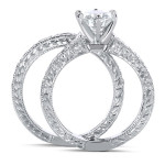 Vintage Textured White Gold Bridal Set with 1 1/4ct Moissanite and Sparkling Diamonds by Yaffie