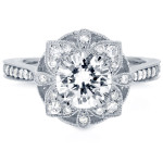 Vintage Floral Moissanite Engagement Ring with Discreet Diamonds in Yaffie White Gold (1.25ct TGW)
