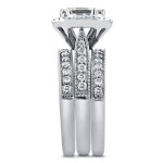 Yaffie Art Deco Bridal Set: White Gold with Emerald and Round Diamonds, Cathedral-inspired in 3 Pieces