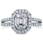 Capture Hearts with Yaffie Art Deco Halo Engagement Ring, Featuring 1 1/5ct Emerald and Round Diamonds in White Gold