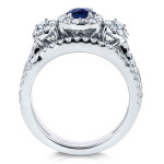 Bridal Ring Set - Yaffie White Gold with 1 1/5ct Sapphire and Diamond Sparkle (2 Rings)