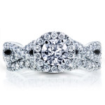 Yaffie Ultimate Bridal Set: White Gold Crossover Halo with 1.2ct Diamonds