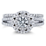 Blossoming Bridal Set: Yaffie White Gold Floral Rings with 1 1/5ct TDW Round Diamonds