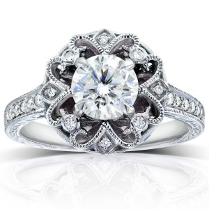 Edwardian Antique Engagement Ring with a Round-cut 1 1/5ct TDW Diamond Set in White Gold by Yaffie.