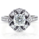Edwardian Antique Engagement Ring with a Round-cut 1 1/5ct TDW Diamond Set in White Gold by Yaffie.