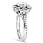 Antique Floral Extravagant Engagement Ring with Yaffie White Gold and 1 1/5ct TGW Forever One DEF Moissanite & Diamond Sparkle