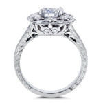 Antique Floral Extravagant Engagement Ring with Yaffie White Gold and 1 1/5ct TGW Forever One DEF Moissanite & Diamond Sparkle
