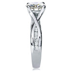 1.2ct Sparkling Moissanite and Diamond Channel Engagement Ring in White Gold by Yaffie