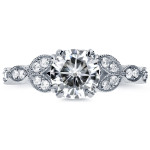 Vintage floral engagement ring with Yaffie White Gold 1 1/5ct TGW Round-cut Moissanite and Diamond.