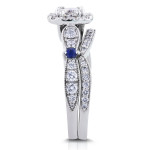 Antique Bridal Set featuring Yaffie White Gold, 1 1/6ct TCW Moissanite, Sapphire and Diamond 2 Ring Set.