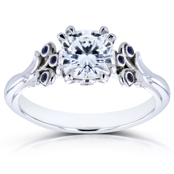 White Gold Forever One D-F Moissanite and Sapphire Ring with Diamond Accents by Yaffie (1 1/6ct TGW) - A Special and Unique Piece!