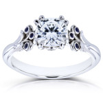 White Gold Forever One D-F Moissanite and Sapphire Ring with Diamond Accents by Yaffie (1 1/6ct TGW) - A Special and Unique Piece!