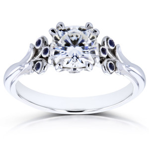 Unique White Gold Yaffie Ring with 1 1/6ct TGW Forever One GHI Moissanite, Sapphire, and Diamonds.