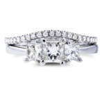 Royal Radiance: Yaffie White Gold 3 Stone Princess Bridal Set with 1 1/8ct TDW Diamonds