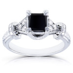 Yaffie ™ Custom 1 1/8ct TDW Princess Black Diamond Vintage Engagement Ring in White Gold