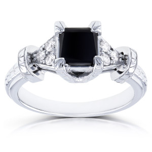 Yaffie ™ Custom Vintage Black Diamond Engagement Ring - 1 1/8ct TDW Princess Cut White Gold