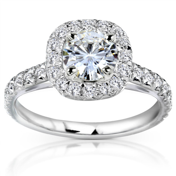 Yaffie Near Colorless Forever One Moissanite Ring with Diamond Halo, 1 2/5ct TCW - in White Gold