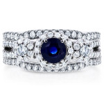 Bridal Set: Yaffie 3-Piece White Gold Rings with Sapphire and Diamonds (1 2/5ct TCW)