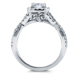 Yaffie Bridal Set: White Gold with 1.4ct TDW Diamond Crossover Halo in a Trio of Rings.