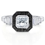 Yaffie ™ White Gold Black and White Diamond Engagement Ring - 1 3/4ct Radiant-Cut Certified Creation.