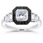 Yaffie’s Exclusive Hand-Crafted Radiant-cut Black & White Diamond Engagement Ring in 1 3/4ct White Gold – Certified Perfection.