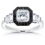 Yaffie ™ White Gold Black and White Diamond Engagement Ring - 1 3/4ct Radiant-Cut Certified Creation.